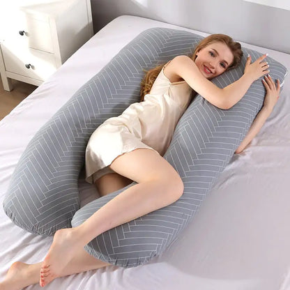 U-Shaped Pure Cotton Maternity Pillow in Solid Color
