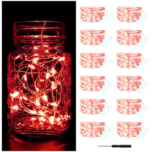 12 Pack Fairy Lights Battery Operated String Lights，7FT 20LED Waterproof Silver Wire Christmas Lights OutdoorFirefly Mini Lights for Bedroom Party Birthday Wedding Home Decor