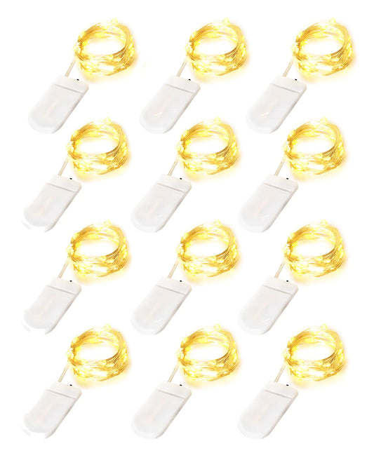 Blingstar Fairy Lights Battery Operated Christmas Lights 12 Pack 7Ft 20 LED Mini String Lights Silver Wire Mason Jar Lights Firefly Lights for Bedroom Wedding Birthday Party Centerpiece Warm White